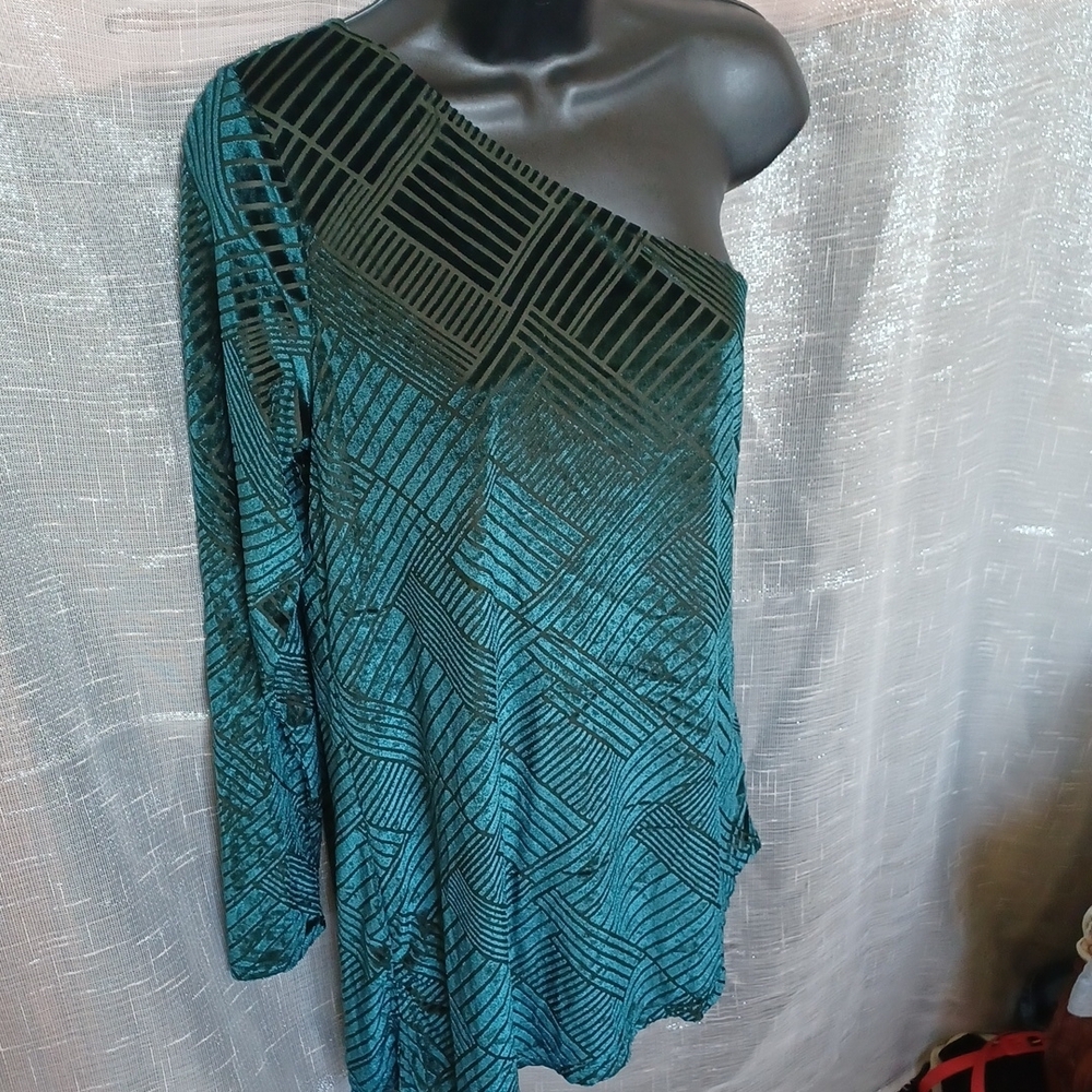 MOD X One Shoulder Top, long sleeve, dark green velvet, sz L